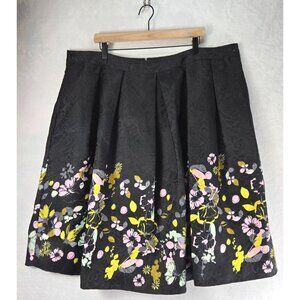 Formal Black Jacquard Party Skirt City Chic XXL/24 A-Line Pleated Floral Accent